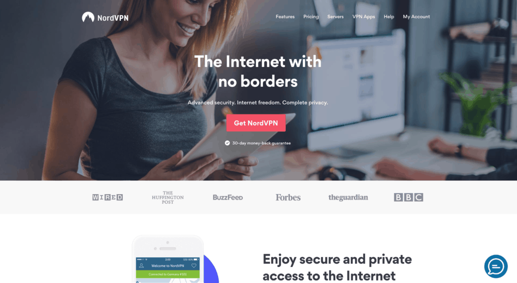 NordVPN homepage with cover image.