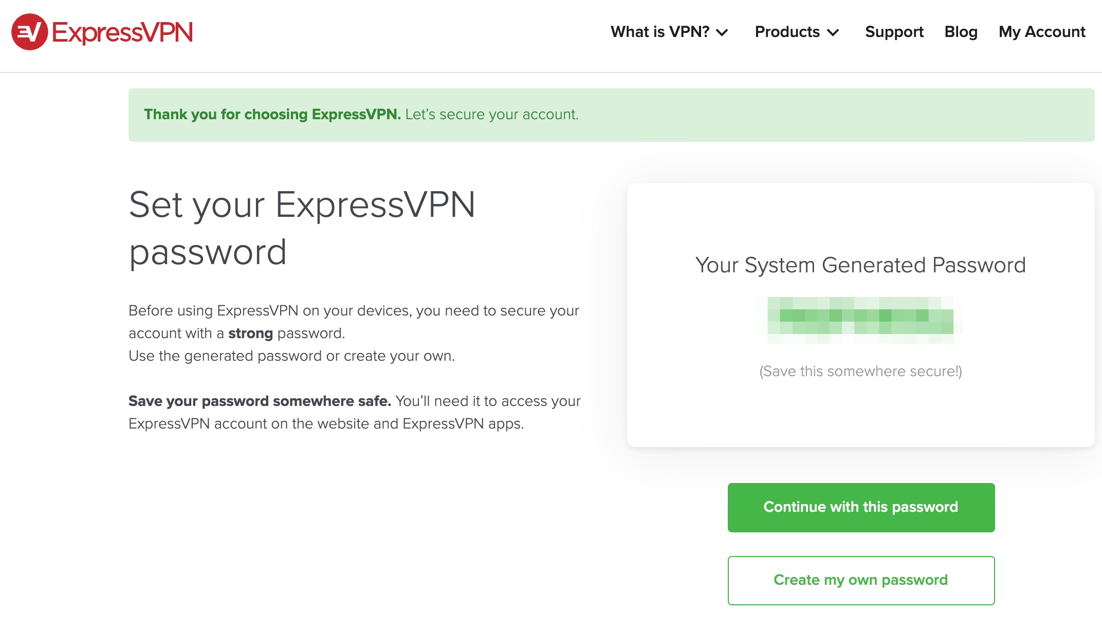 ExpressVPN set password screenshot