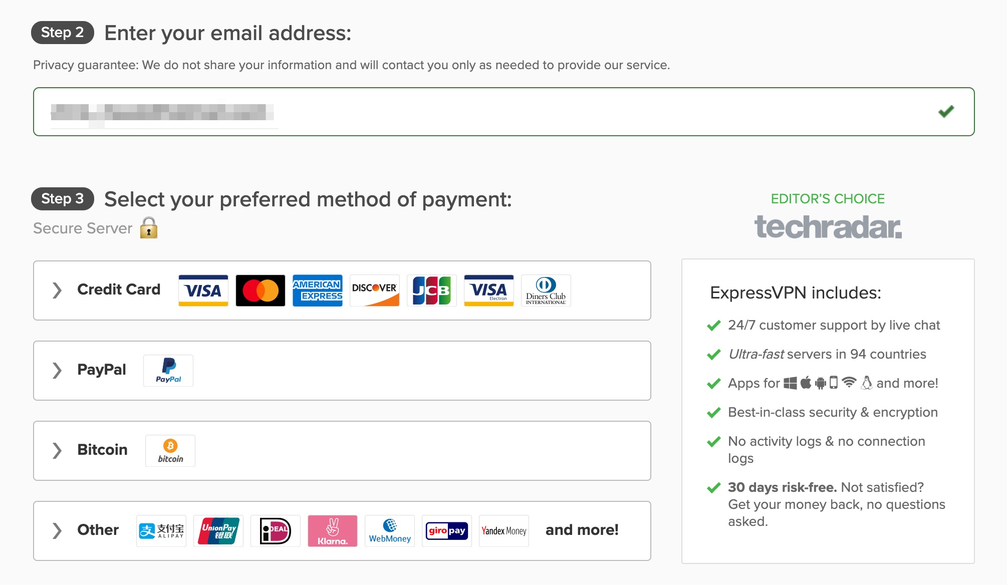 ExpressVPN subscription screenshot