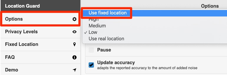 Location Guard Use Fixed Location