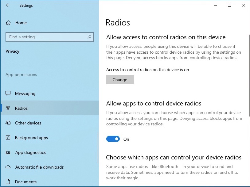 windows 10 access to radio