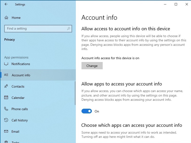 windows 10 account info