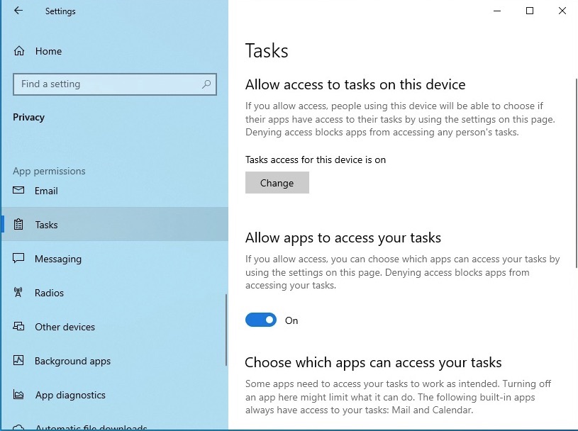 windows 10 allow access to tasks