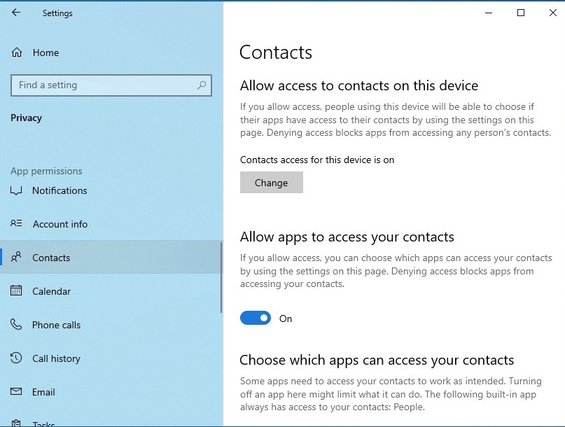 windows 10 contact permissions