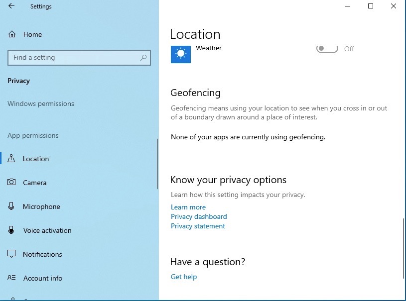 windows 10 location geofencing settings