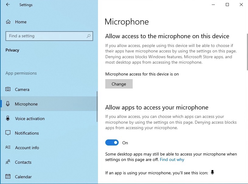 windows 10 microphone settings