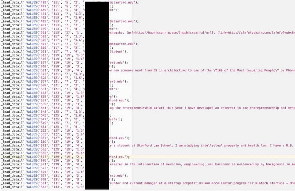 A portion of the leaked data.