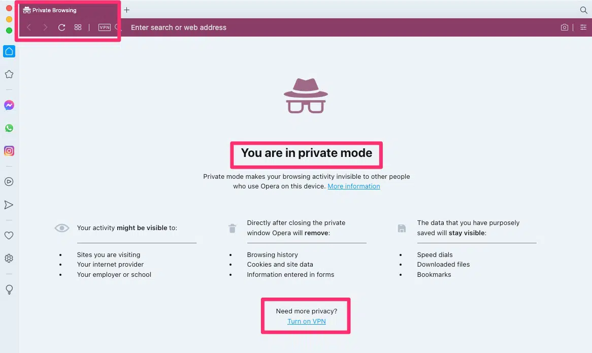 Opera Browser Private Browsing Mode