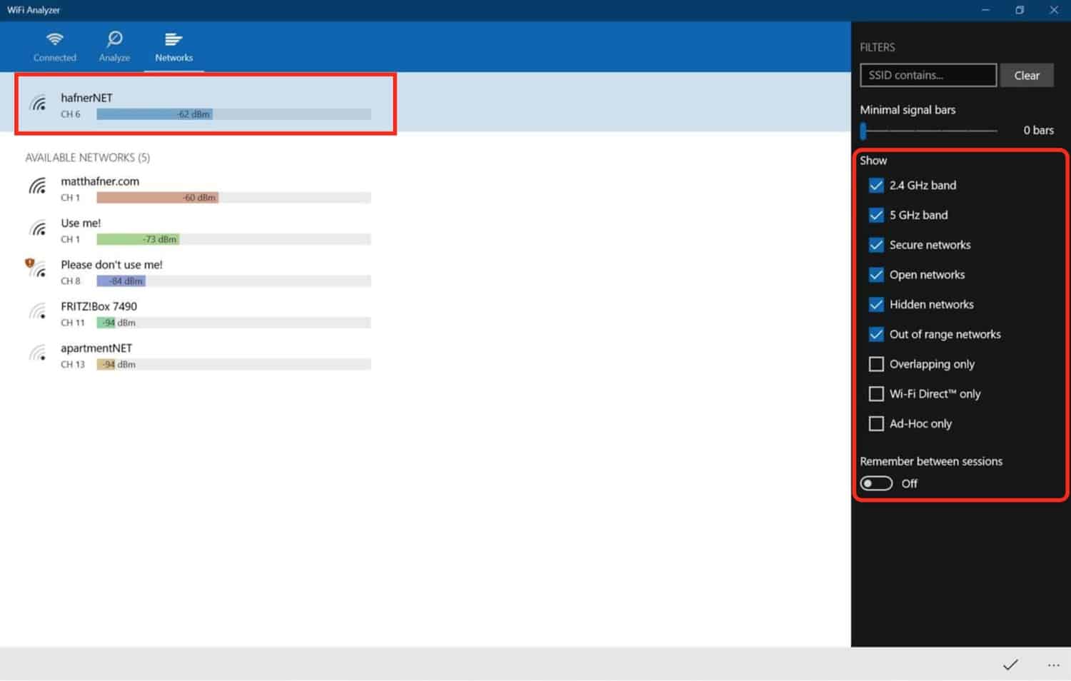 WiFi Analyzer Select Network