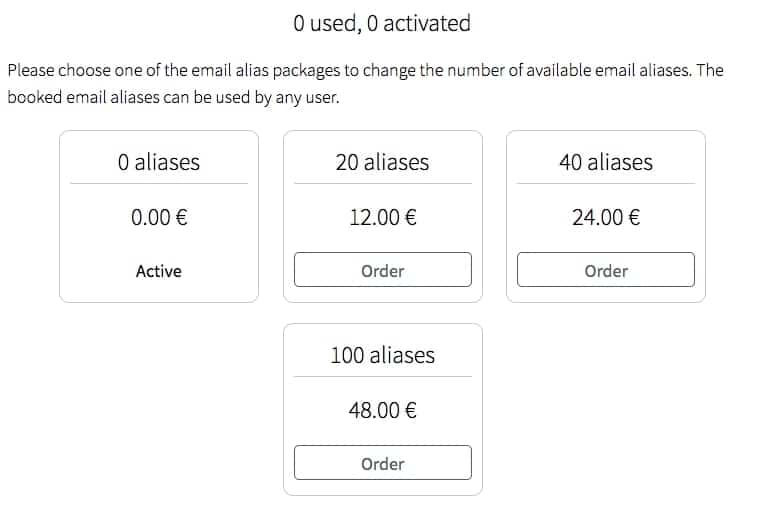 Tutanota email alias packages