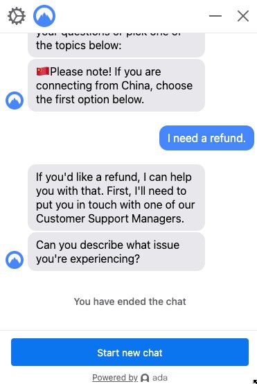 NordVPN chat option