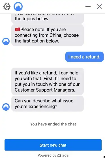 NordVPN chat option