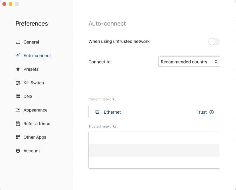 Preferences Auto-connect