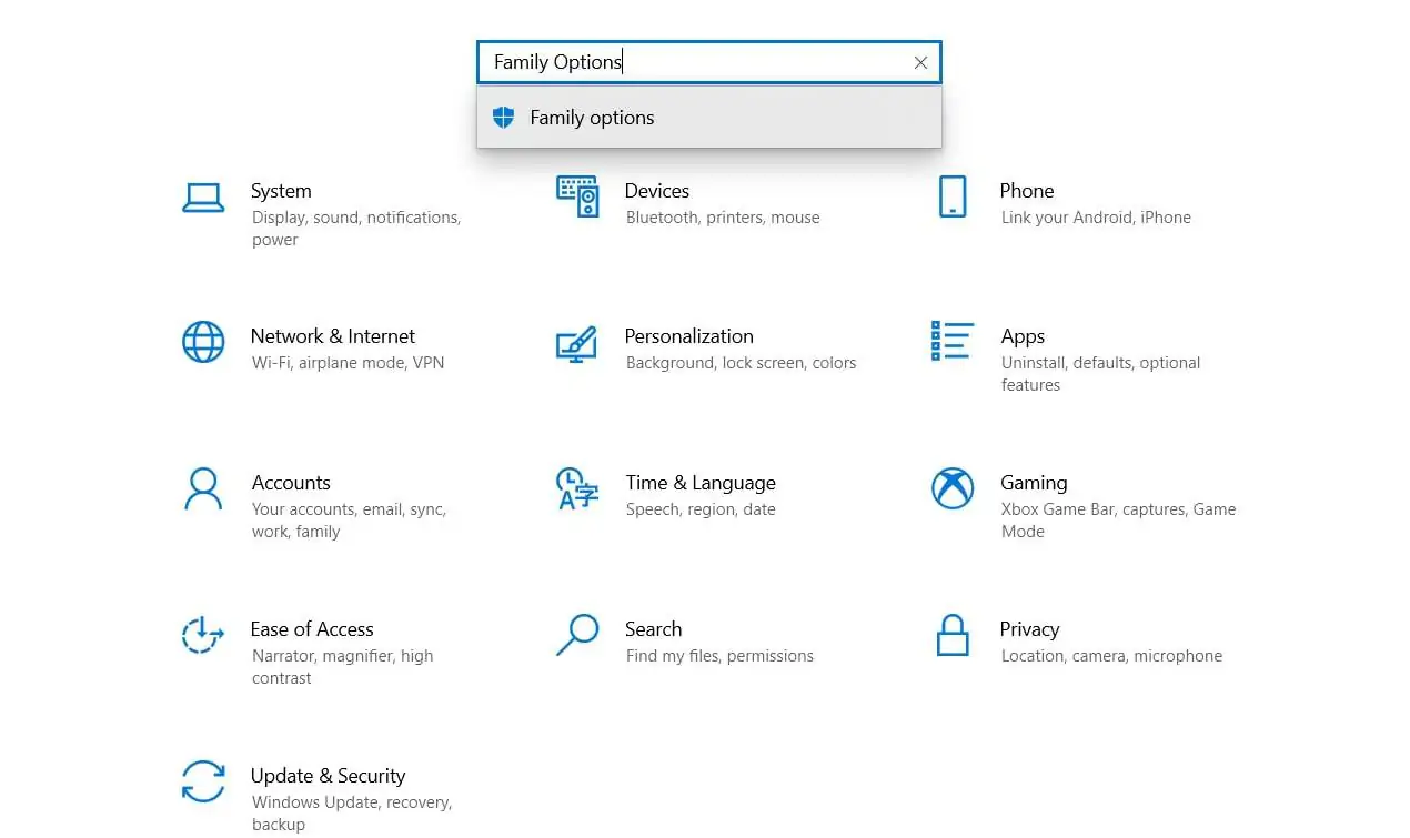 Windows 7 and Up Family options