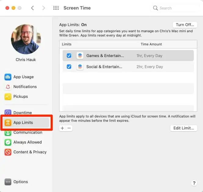 Screen Time: App Limits