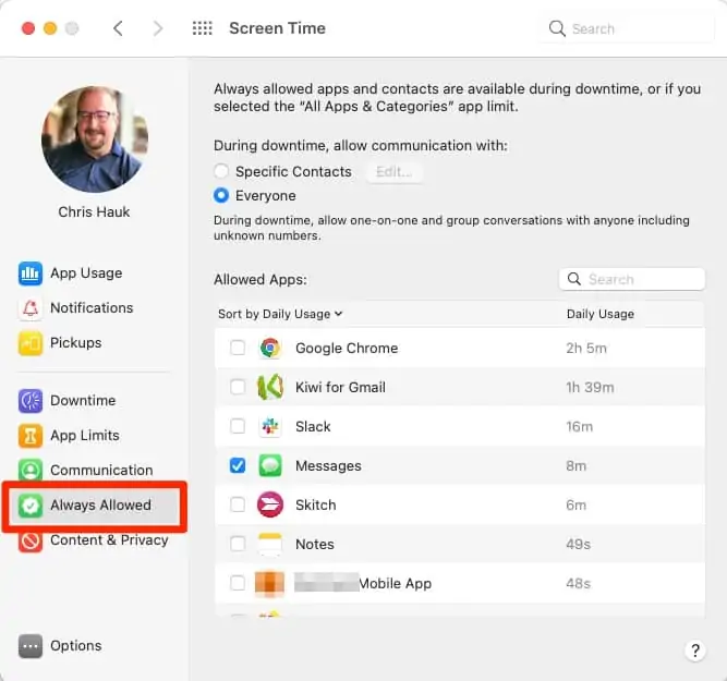 Screen Time: Always Allowed