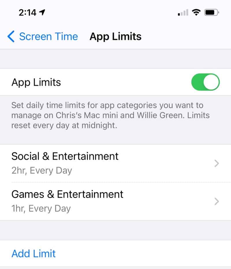 Screen Time: App Limits