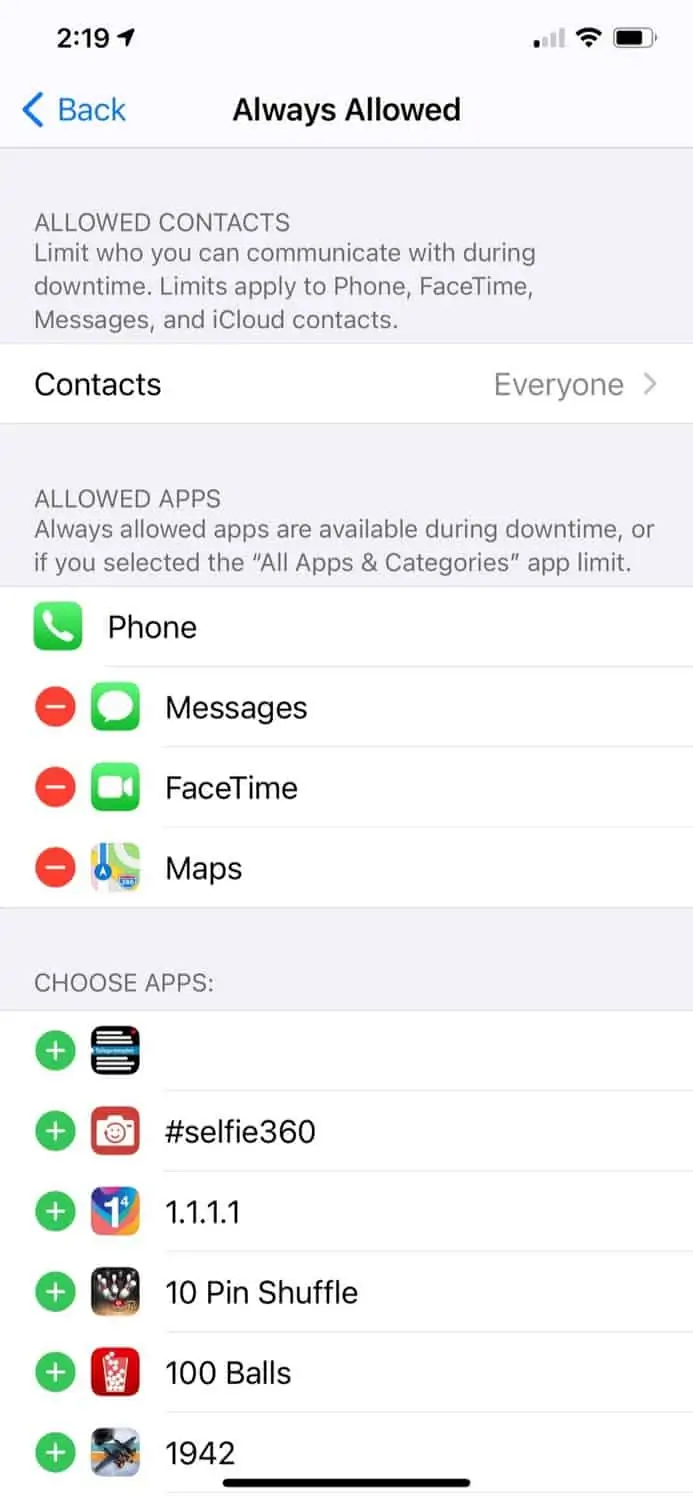 Screen Time: Always Allowed
