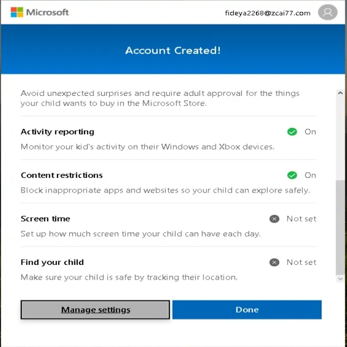 Microsoft account created