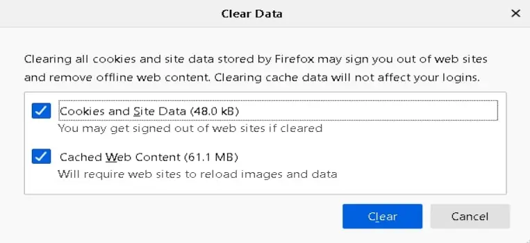 Firefox clear data