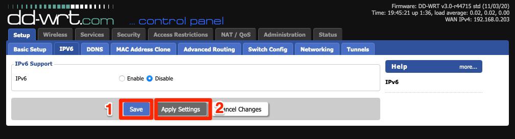 Setup -> IPV6