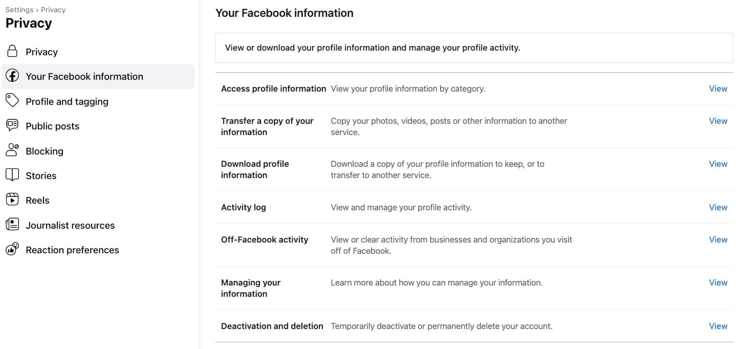 Your Facebook Information