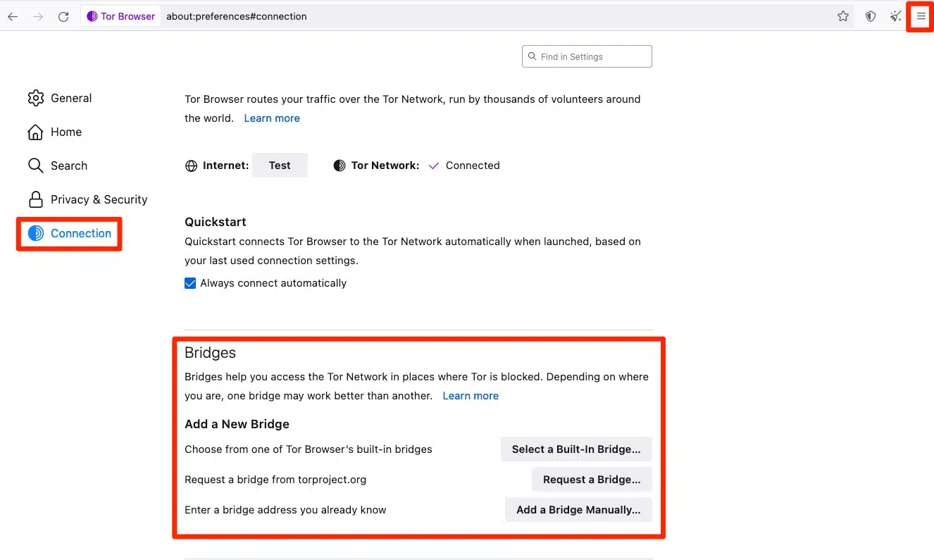 Tor Browser Settings Bridges