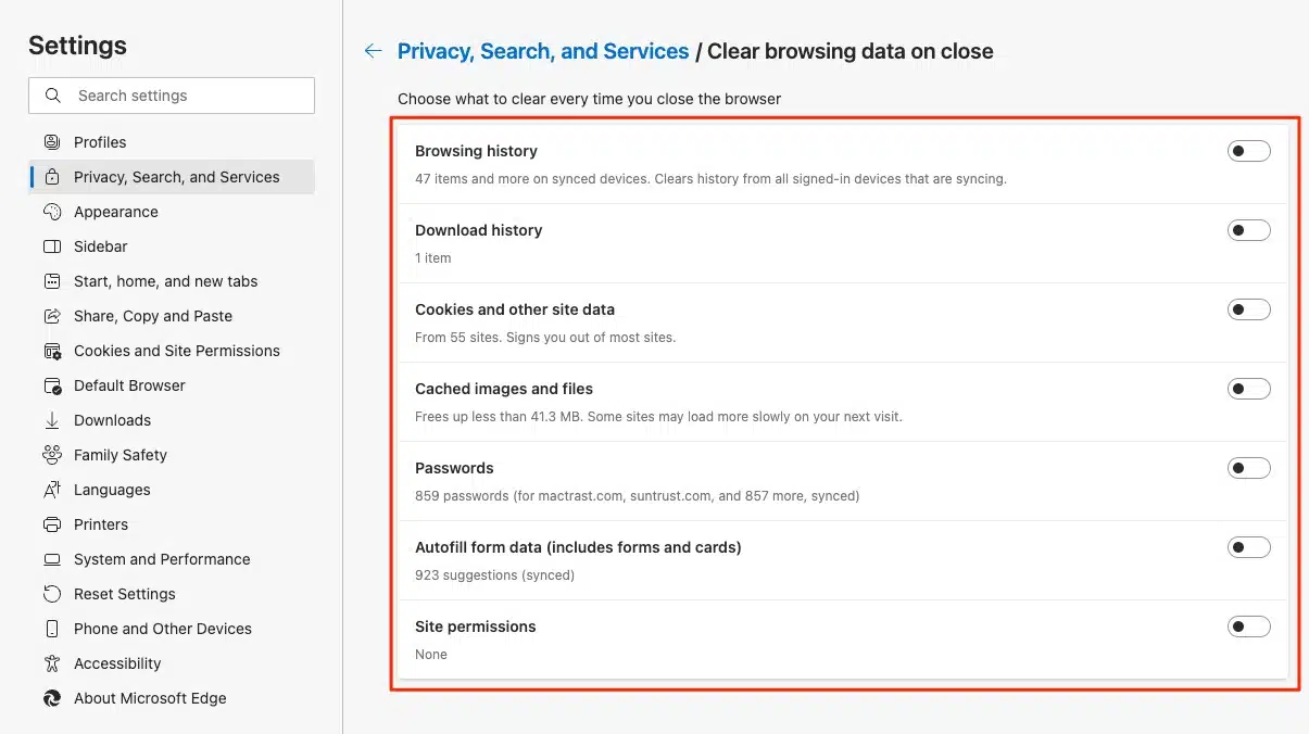 Microsoft Edge Clear Cache
