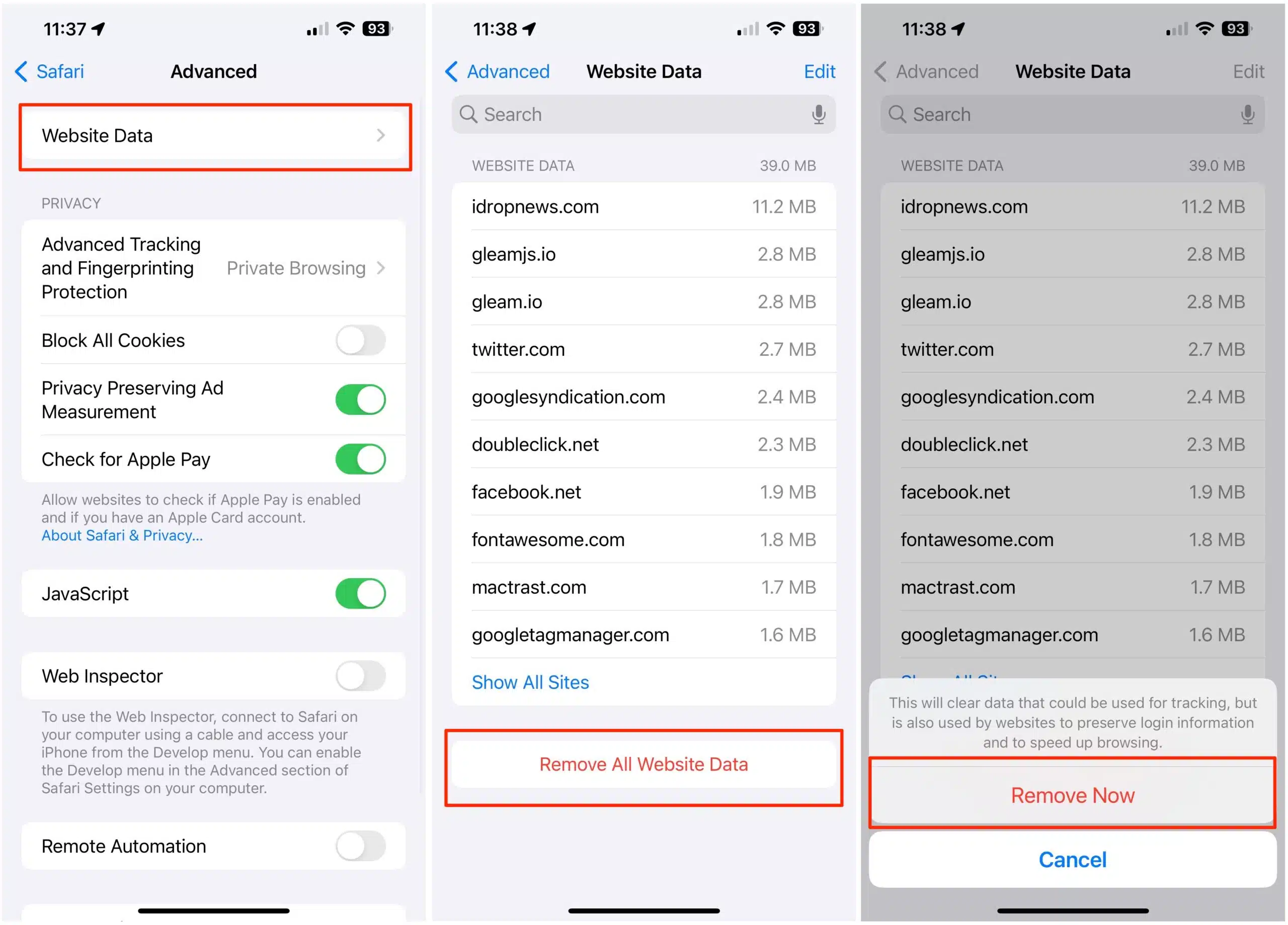 iOS Clear History
