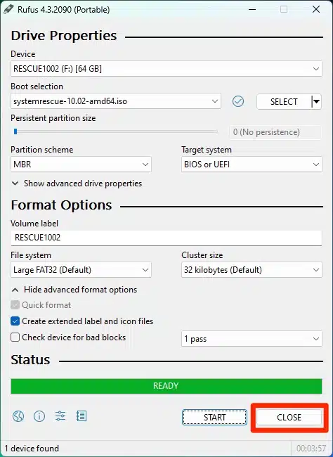 drive properties status ready