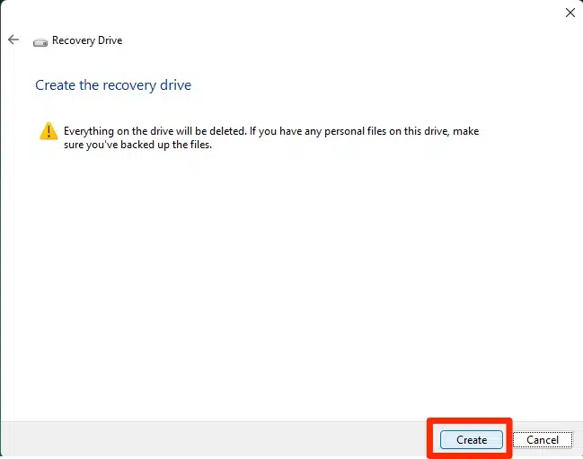 create recovery drive