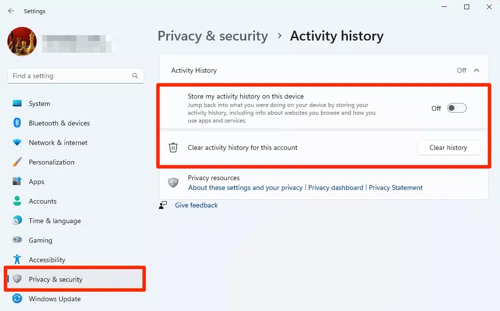 activity history