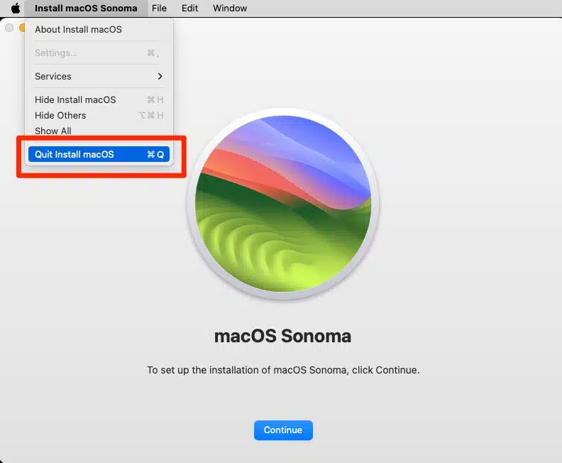 quit install macos