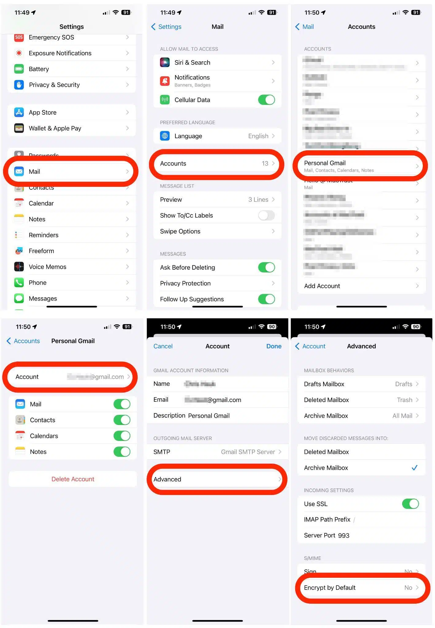 settings mail