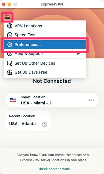 ExpressVPN preferences