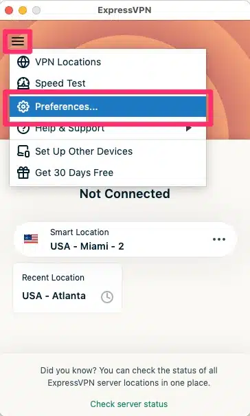 ExpressVPN preferences