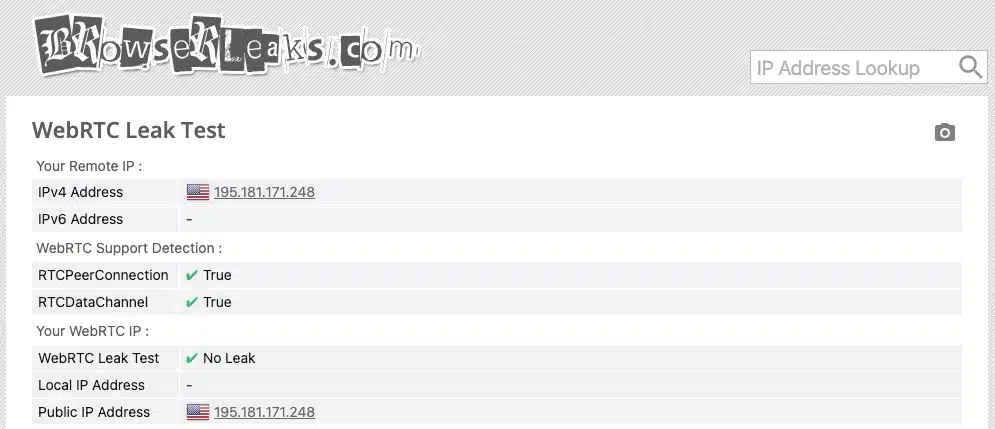 webrtcleak test results