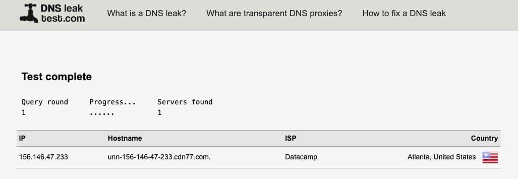 dns leak test complete