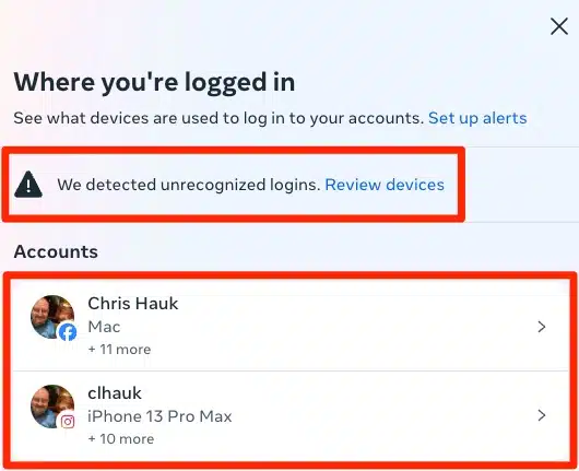 check recent facebook log ins
