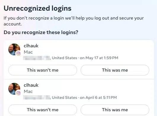 facebook unrecognised log ins