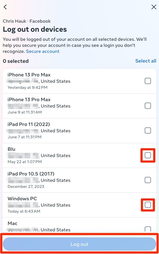 log out devices