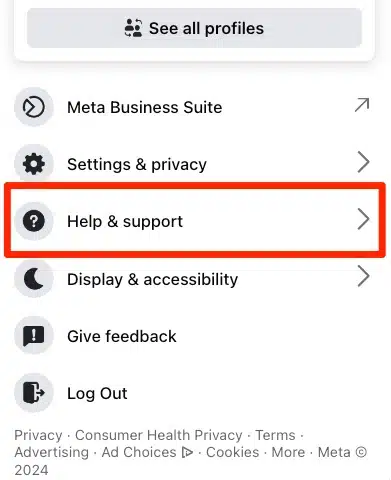 facebook help and support