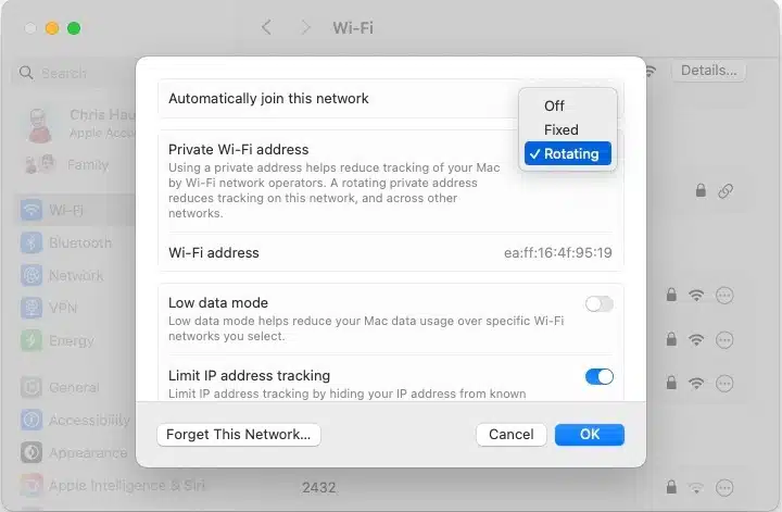 sequoia rotating MAC address